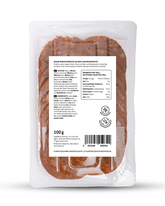 Proteinreich und mild gewürzt - der Vegane Salami Aufschnitt von planeo!