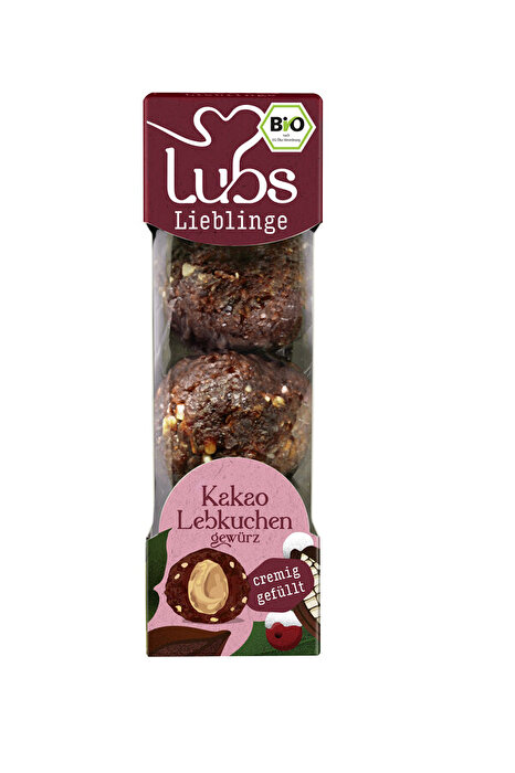 Die Lieblinge Kakao Lebkuchengewürz von Lubs vereinen fruchtige Datteln mit einer cremigen Mandelfüllung und einem fein abgestimmten Lebkuchengewürz zu einem besonderen Genussmoment.