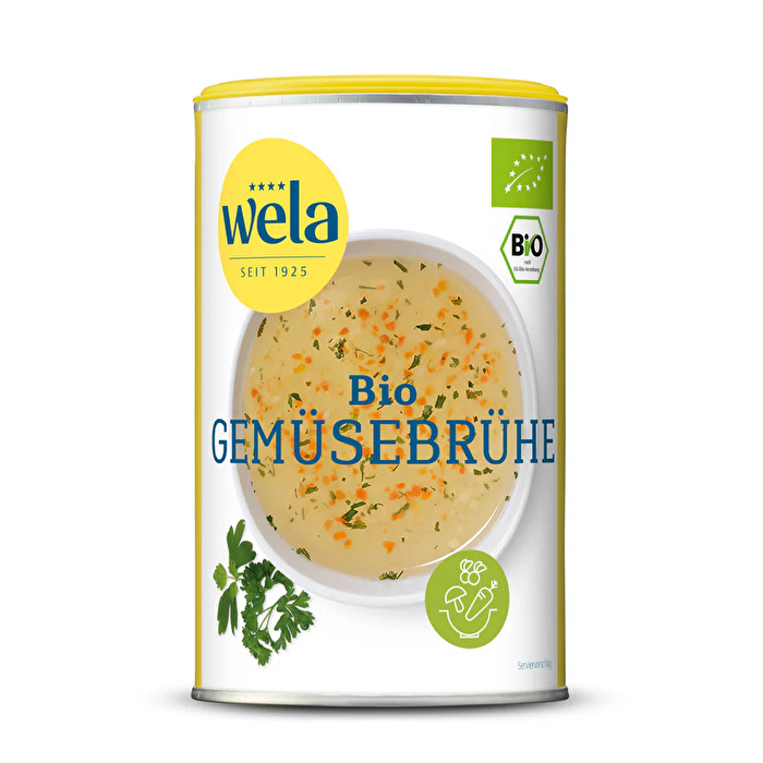 Die Bio Gemüsebrühe für 34 l von Wela in Bio-Qualität wurde mit natürlichen Gewürzen harmonisch abgeschmeckt.