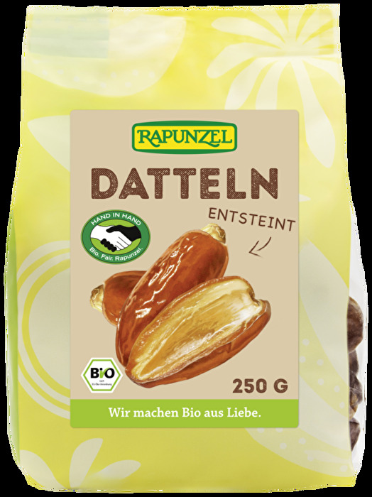 Die goldenen bis bernsteinfarbenen Datteln von Rapunzel haben ein besonders saftiges, bissfestes Fruchtfleisch.