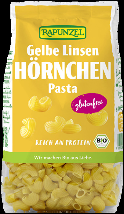 Die Gelbe Linsen Hörnchen von Rapunzel sind reich an Folsäure, Zink und Eisen.
