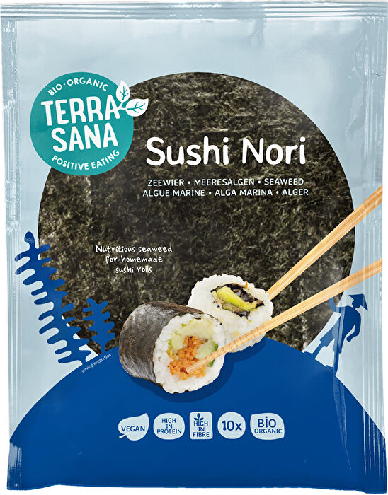 Diese hochwertigen Bio Sushi Nori Blätter von TerraSana überzeugen durch ihre besondere Knusprigkeit und eignen sich ideal für die Zubereitung von Sushi, Sommerrollen und vielen weiteren kreativen Rezepten.
