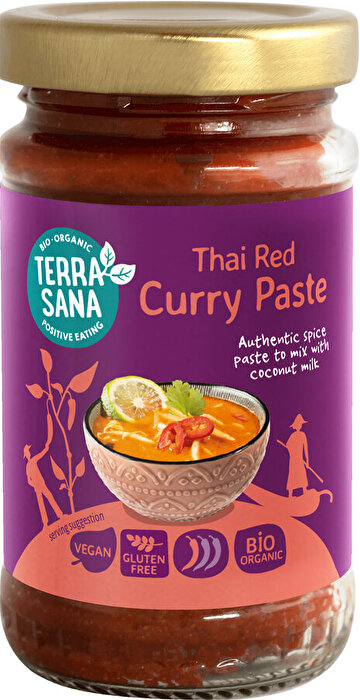 Mit der Bio Roten Thai Currypaste von TerraSana gelingen aromatische Currygerichte schnell und unkompliziert.