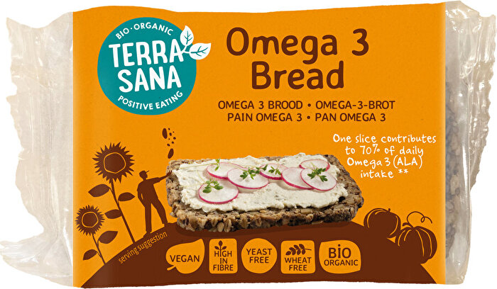 Das weizenfreie Omega-3-Brot von TerraSana kombiniert ausgewählte Haferflocken und Samen zu einer besonders nahrhaften Alternative zu herkömmlichem Brot.