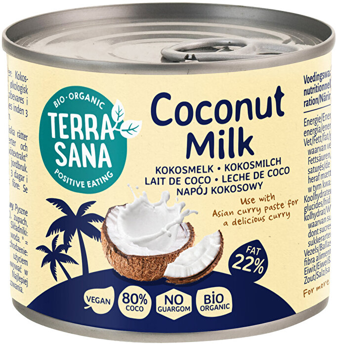 Die Kokosmilch von TerraSana überzeugt mit einem außergewöhnlich hohen Kokosnussanteil von 80% und einer besonders cremigen Konsistenz.