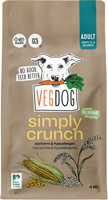 Das Simply Crunch 5kg von VEGDOG ist ein ausgewogenes Trockenfutter für Hunde, das auf die Hauptallergene wie Soja und Gluten verzichtet und somit zur Verfütterung an Allergikerhunde geeignet ist.