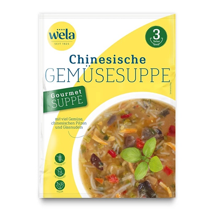 Die Gourmet Chinesische Gemüsesuppe von Wela zaubert Dir innerhalb weniger Minuten asiatische Geschmackswelten in Deinen Suppenteller.