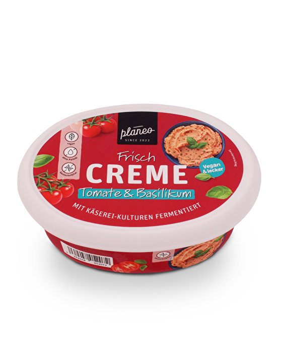 Die Frischcreme Tomate & Basilikum von planeo verbindet eine wunderbar cremige Textur mit dem mediterranen Geschmack von fruchtiger Tomate und aromatischem Basilikum.