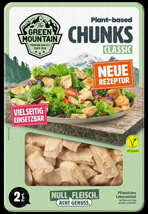 Die Plant based Chunks Classic von The Green Mountain überzeugen mit einem aromatisch würzigen Geschmack und einer dezenten Hühnchennote.