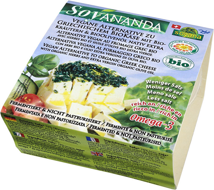 Die Vegane Alternative zu Griechischem Käääse °Kräuter° von Soyana ist eine pflanzliche Alternative aus fermentiertem Soja.a günstig bei Kokku im Veganshop kaufen!