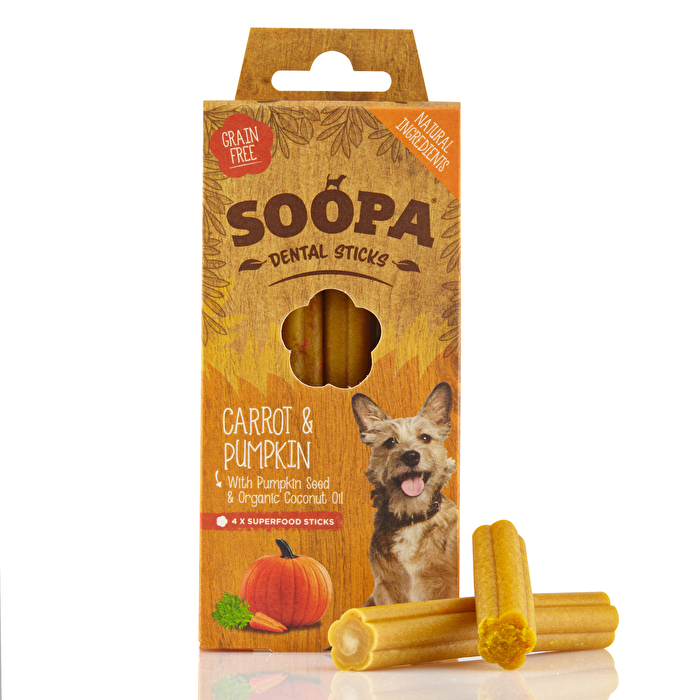 Die Kauknochen Dental Sticks Carrot & Pumpkin von Soopa sind ein perfektes Leckerlie für Deinen Hund. Jetzt günstig bei kokku im