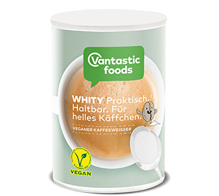 WHITY von Vantastic Foods ist eine rein pflanzliche Alternative für Kaffeeweisser. Preiswert bei kokku im veganen Onlineshop kau