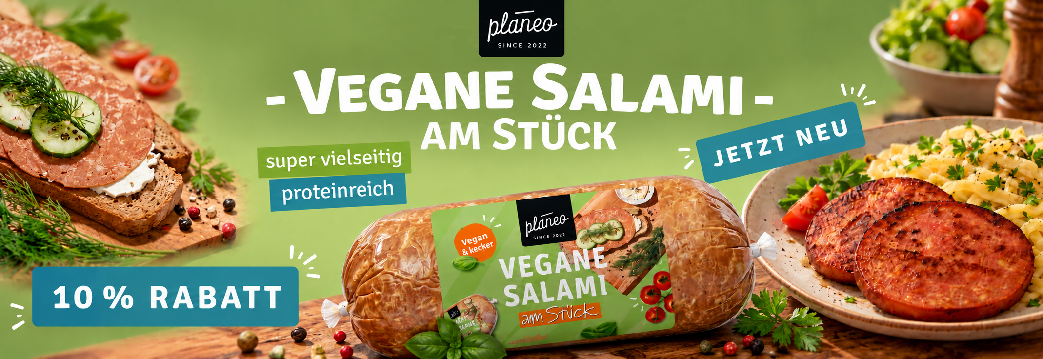 Vegane Salami am Stück 1kg von planeo für kurze Zeit mit 10% Rabatt